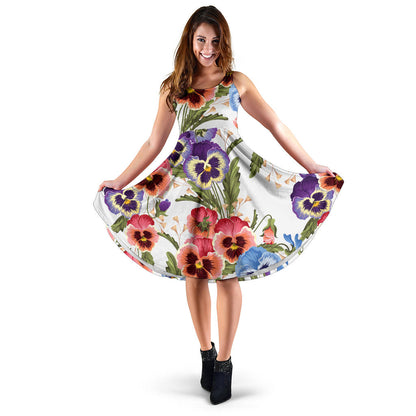 Pansy Pattern Print Design PS06 Midi Dress