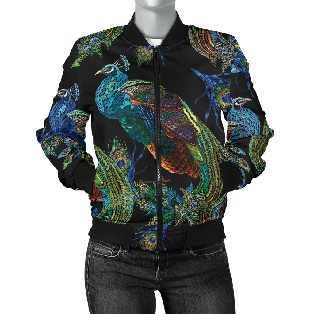 Peacock Pattern Print Design A04 Women's Bomber Jacket