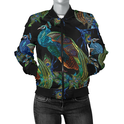 Peacock Pattern Print Design A04 Women's Bomber Jacket