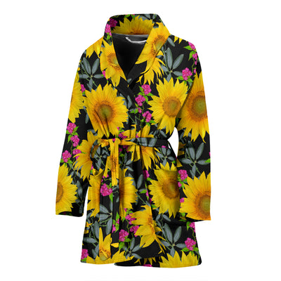 Sunflower Pattern Print Design SF014 Women Bathrobe