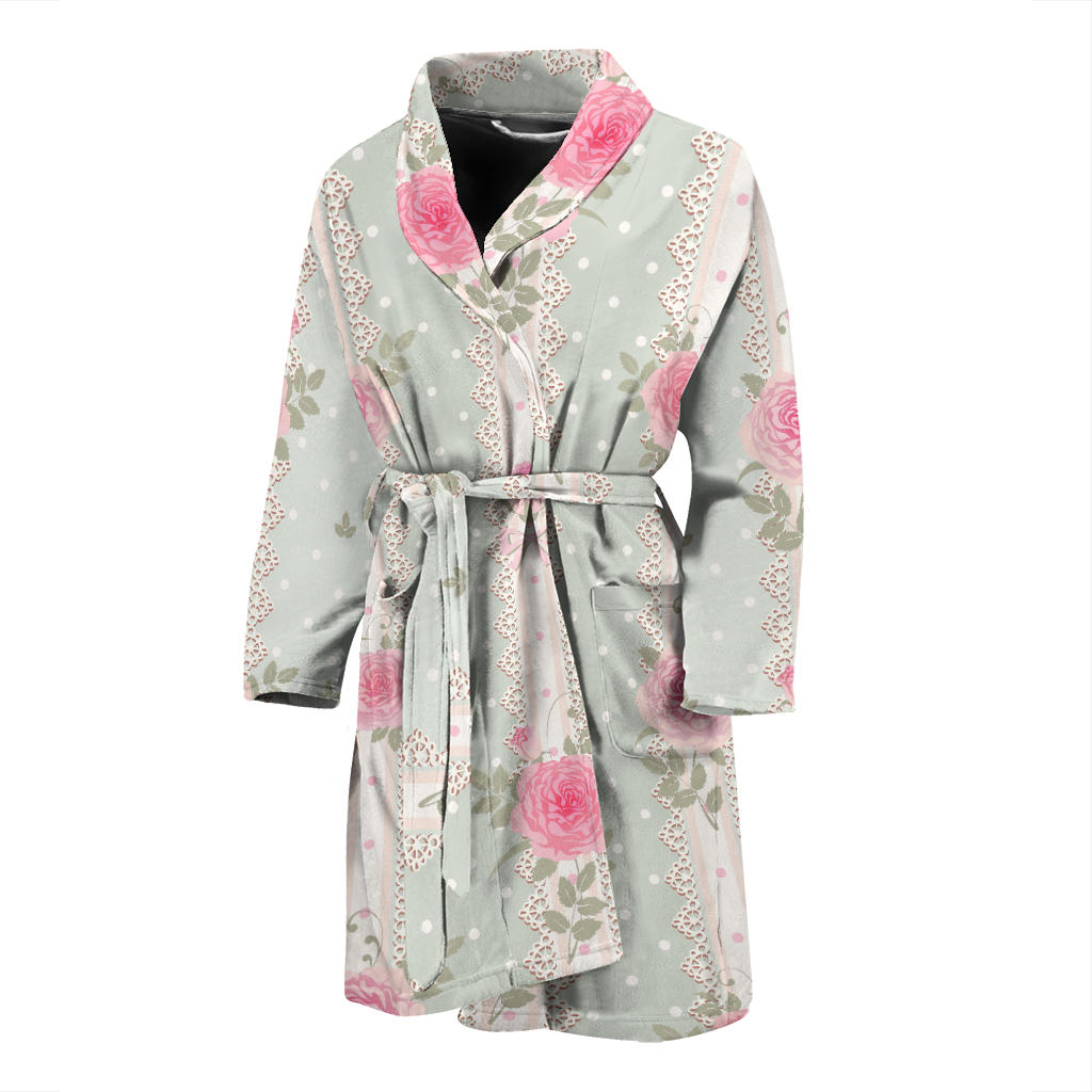 Rose Pattern Print Design RO016 Men Bathrobe