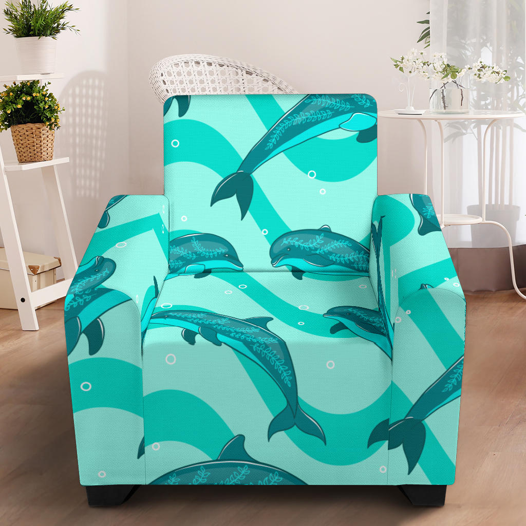 Dolphin Wave Print Armchair Slipcover