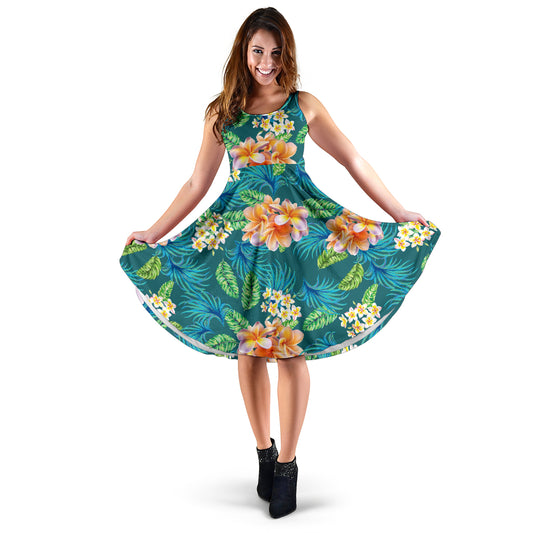 Plumeria Tropical Flower Design Print Midi Dress