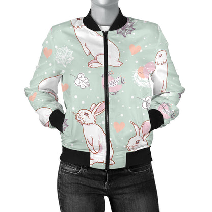 Rabbit Pattern Print Design RB011 Women Bomber Jacket