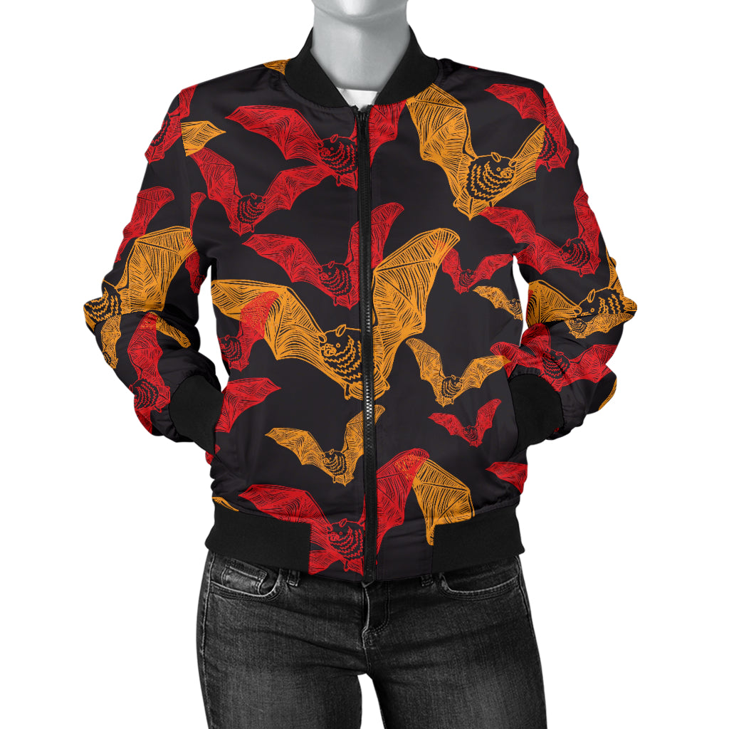 Bat Pattern Print Design 01 Women's Bomber Jacket