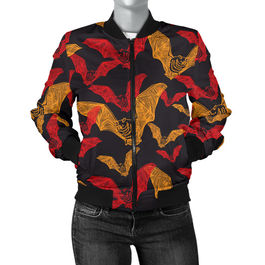 Bat Pattern Print Design 01 Women's Bomber Jacket