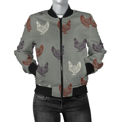 Chicken Pattern Print Design 01 Women's Bomber Jacket