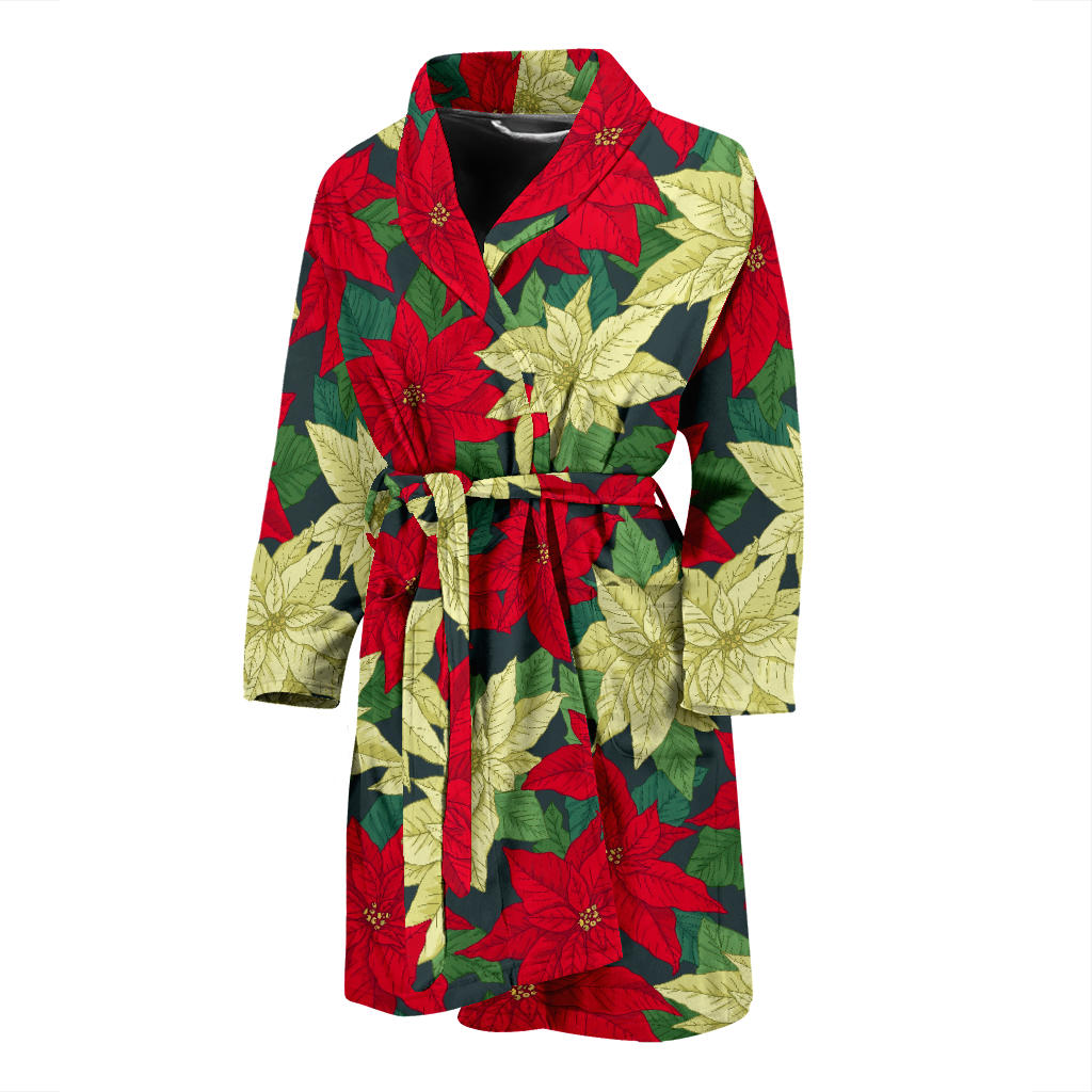 Poinsettia Pattern Print Design POT06 Men Bathrobe