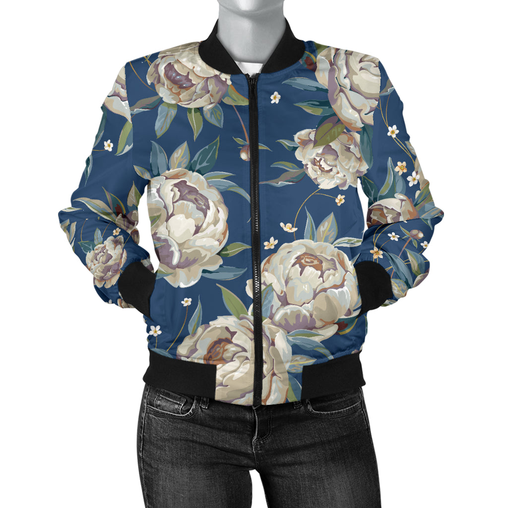 Peony Pattern Print Design A03 Women's Bomber Jacket