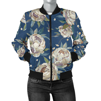 Peony Pattern Print Design A03 Women's Bomber Jacket