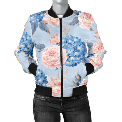 Hydrangea Pattern Print Design HD06 Women Bomber Jacket