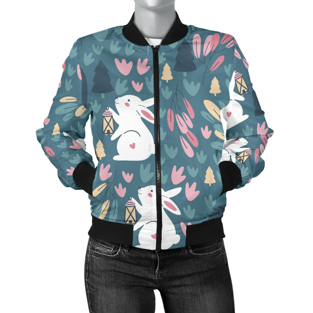 Rabbit Pattern Print Design RB013 Women Bomber Jacket