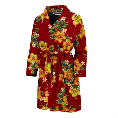 Orange Hibiscus Pattern Print Design HB026 Men Bathrobe