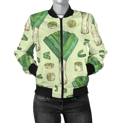 Leek Pattern Print Design 04 Women's Bomber Jacket