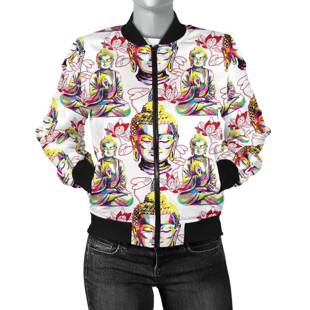 Buddha Pattern Print Design 06 Women's Bomber Jacket