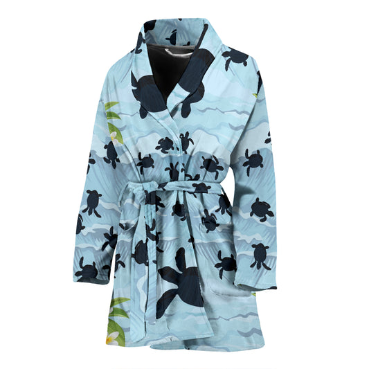 Sea Turtle Pattern Print Design T011 Women Bathrobe