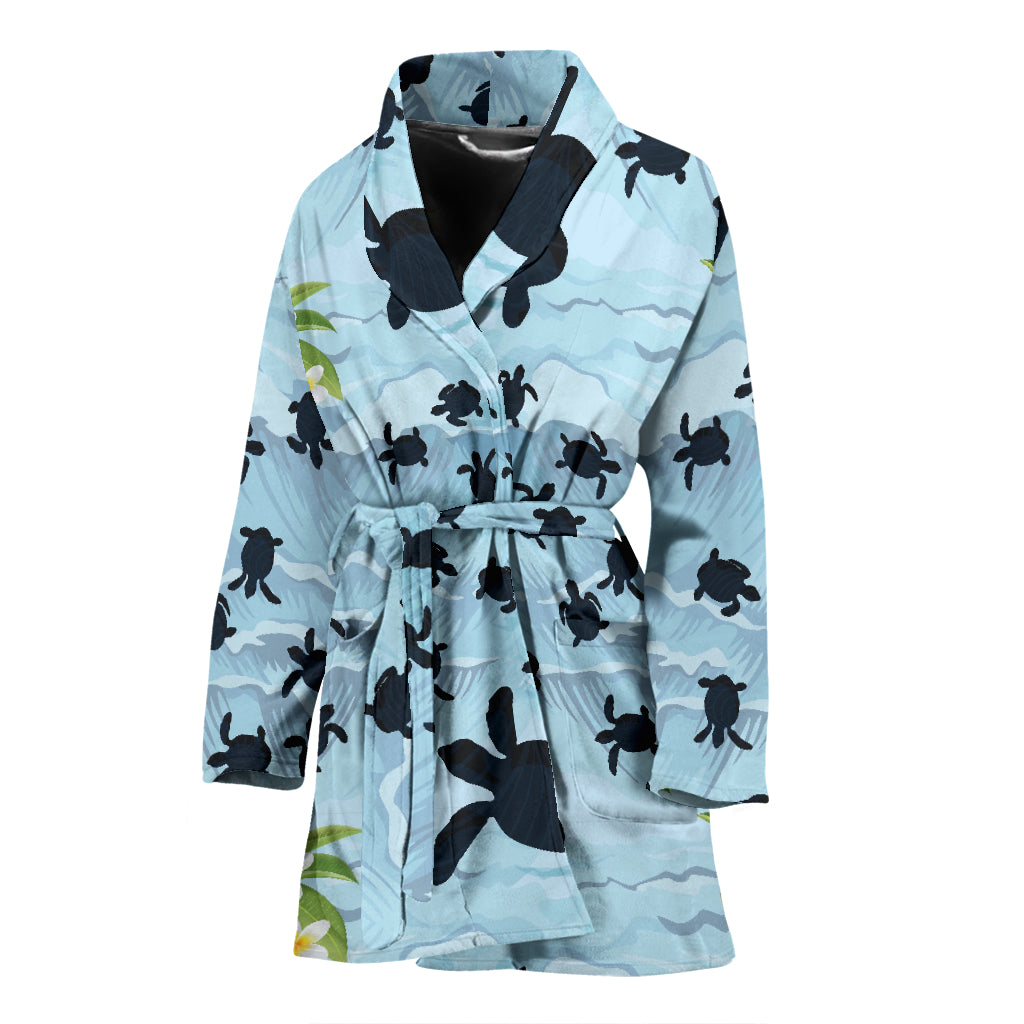 Sea Turtle Pattern Print Design T011 Women Bathrobe