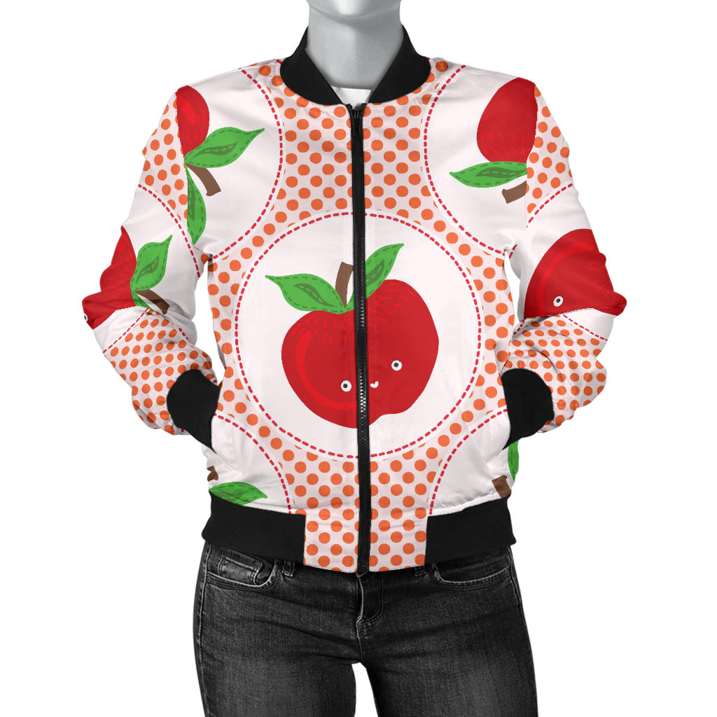 Apple Pattern Print Design AP08 Women Bomber Jacket
