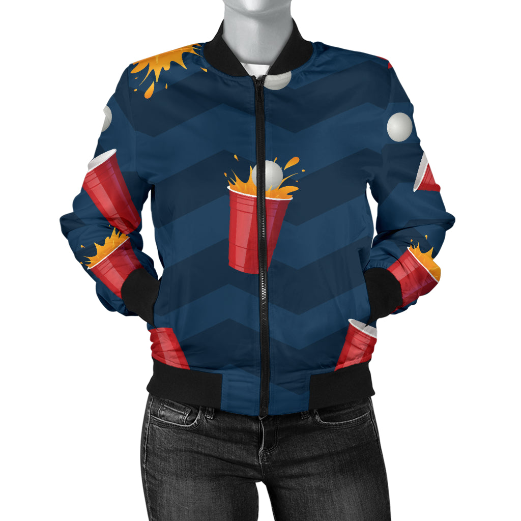 Beer Pong Pattern Print Design 01 Women's Bomber Jacket