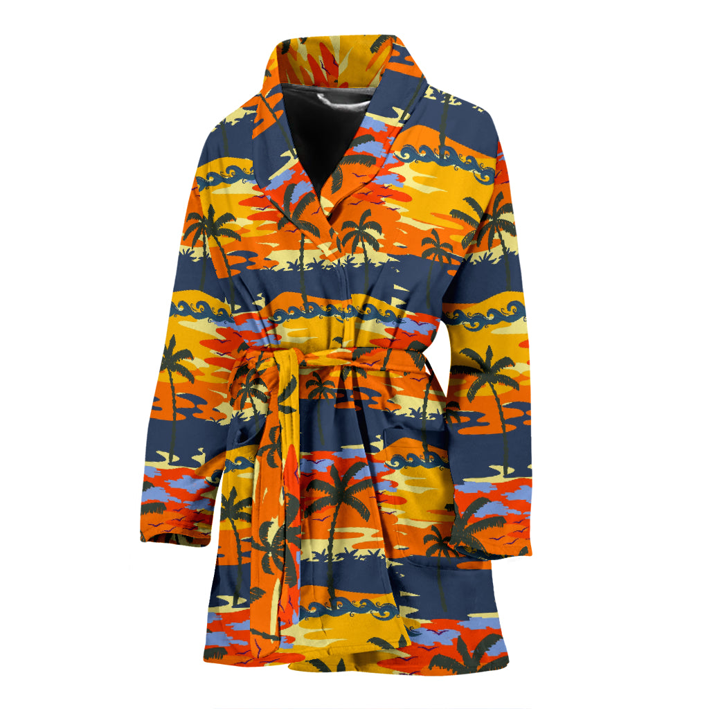 Palm Tree Pattern Print Design PT010 Women Bathrobe