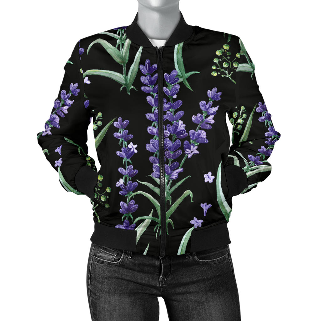 Lavender Pattern Print Design LV01 Women Bomber Jacket