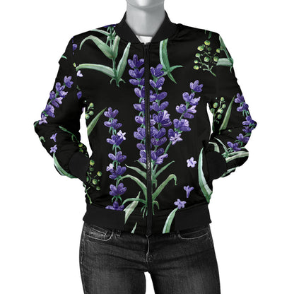 Lavender Pattern Print Design LV01 Women Bomber Jacket