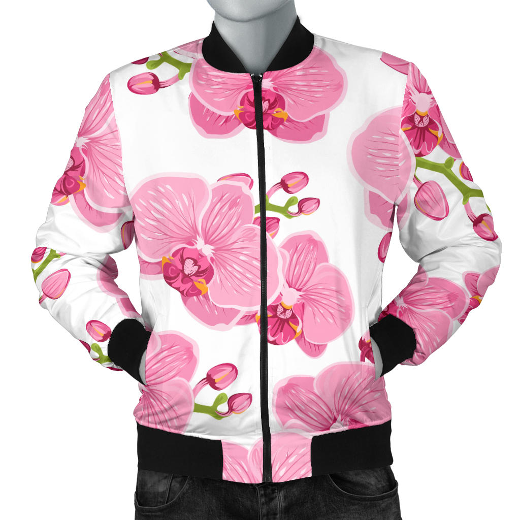 Orchid Pink Pattern Print Design OR07 Men Bomber Jacket