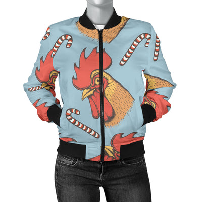 Rooster Pattern Print Design A05 Women's Bomber Jacket