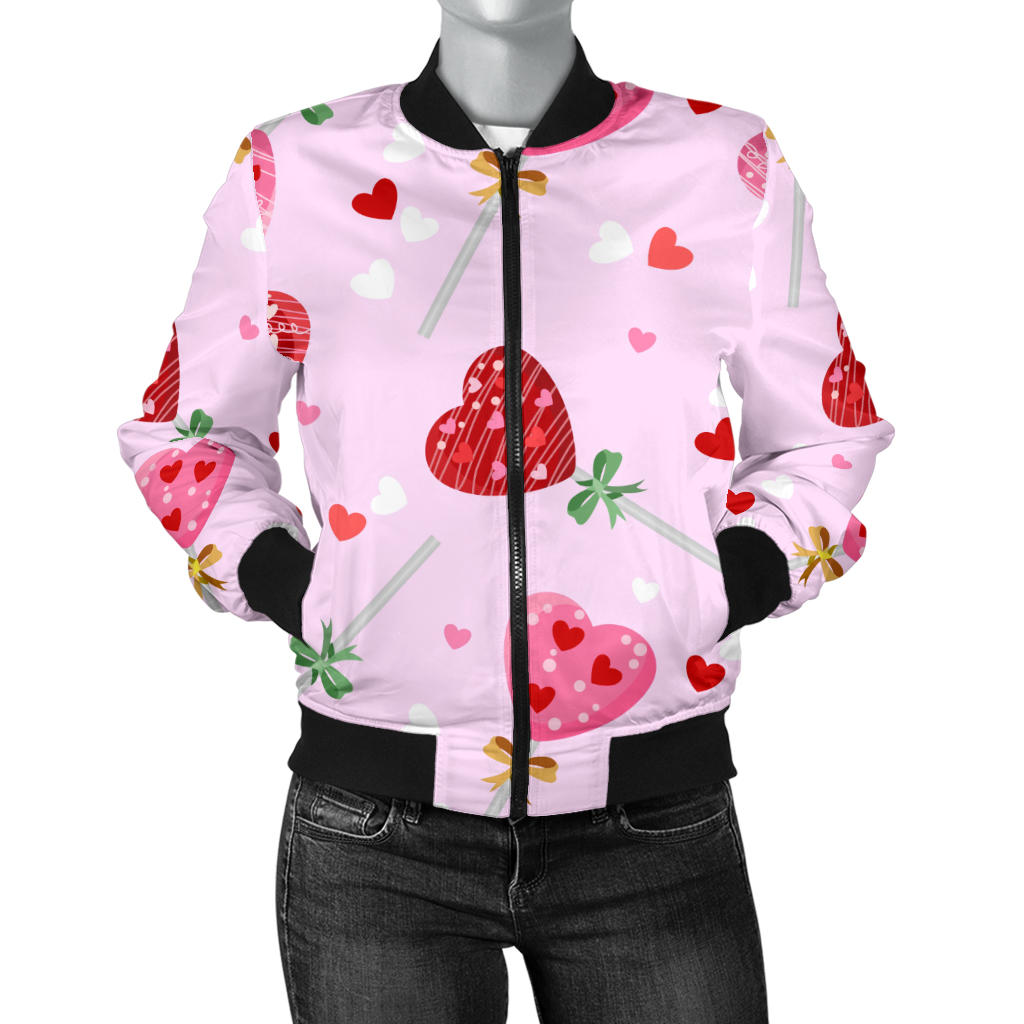 Lollipop Pattern Print Design LL07 Women Bomber Jacket