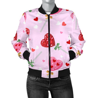 Lollipop Pattern Print Design LL07 Women Bomber Jacket