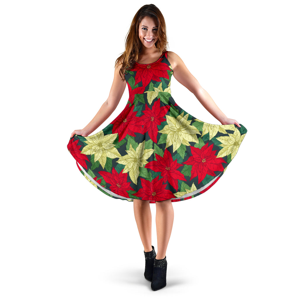 Poinsettia Pattern Print Design POT06 Midi Dress