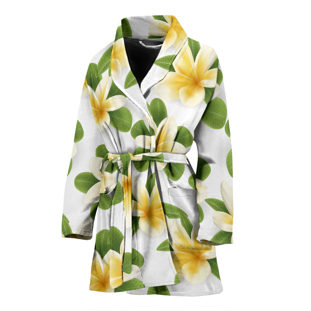 Yellow Plumeria Pattern Print Design PM012 Women Bathrobe