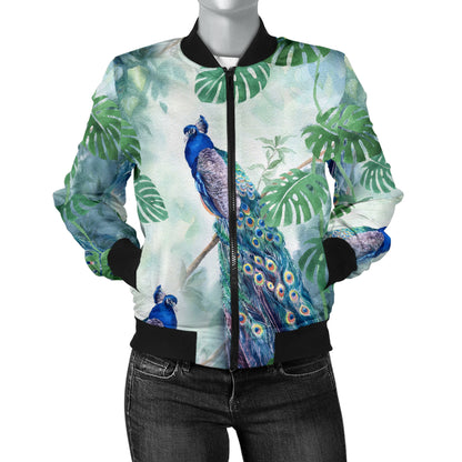 Peacock Pattern Print Design A02 Women's Bomber Jacket