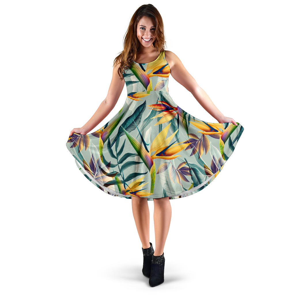 Tropical Flower Pattern Print Design TF022 Midi Dress