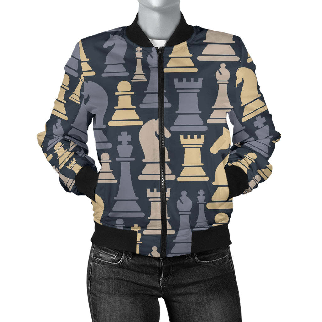Chess Pattern Print Design 04 Women's Bomber Jacket