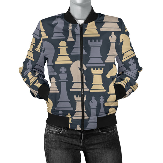 Chess Pattern Print Design 04 Women's Bomber Jacket