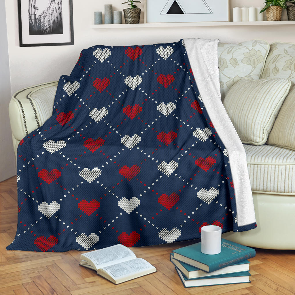 Heart Knit Pattern Print Design HE05 Fleece Blanket