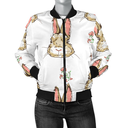 Rabbit Pattern Print Design RB09 Women Bomber Jacket