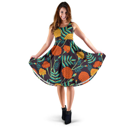 Marigold Pattern Print Design MR01 Midi Dress