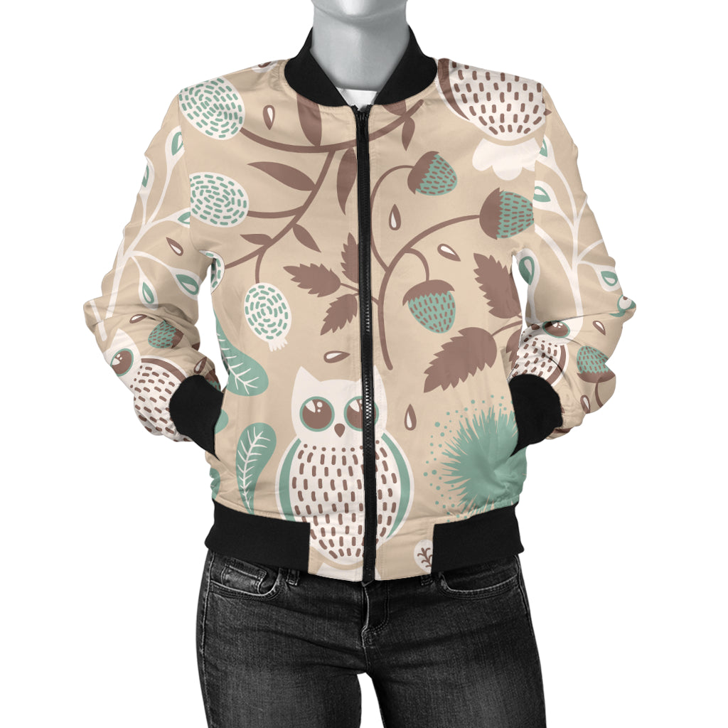 Owl Pattern Print Design A02 Women's Bomber Jacket