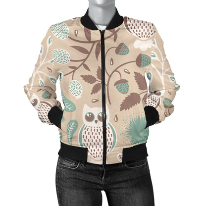Owl Pattern Print Design A02 Women's Bomber Jacket