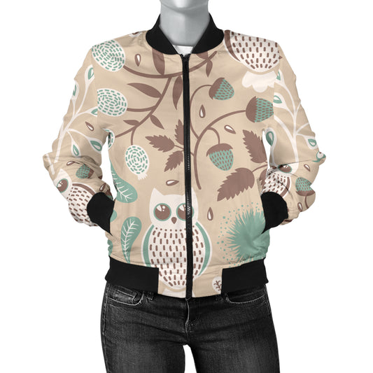 Owl Pattern Print Design A02 Women's Bomber Jacket