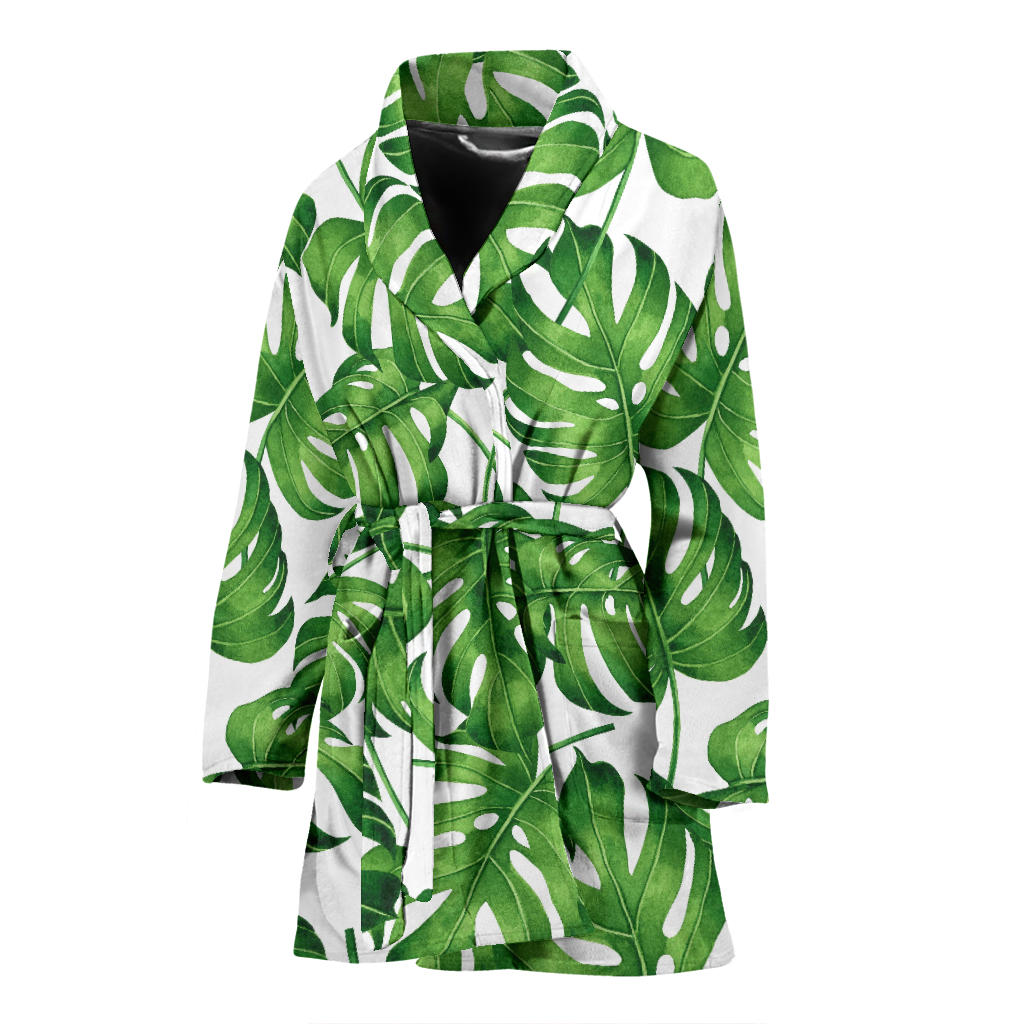 Palm Leaves Pattern Print Design PL08 Women Bathrobe