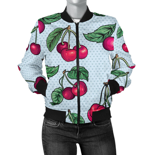 Cherry Pattern Print Design CH01 Women Bomber Jacket