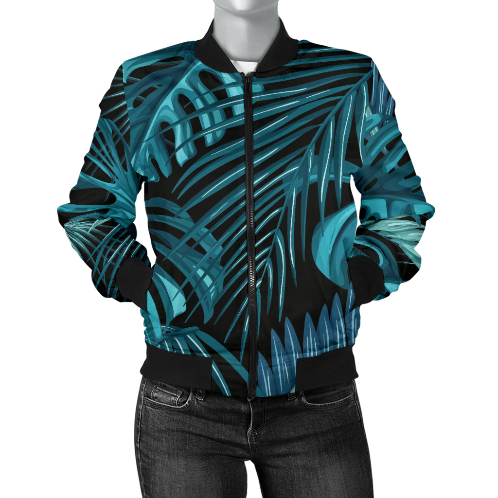 Palm Leaf Pattern Print Design A03 Women's Bomber Jacket