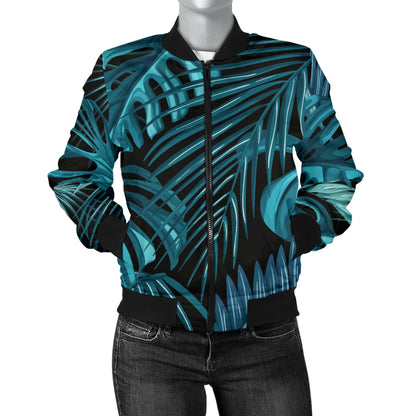 Palm Leaf Pattern Print Design A03 Women's Bomber Jacket