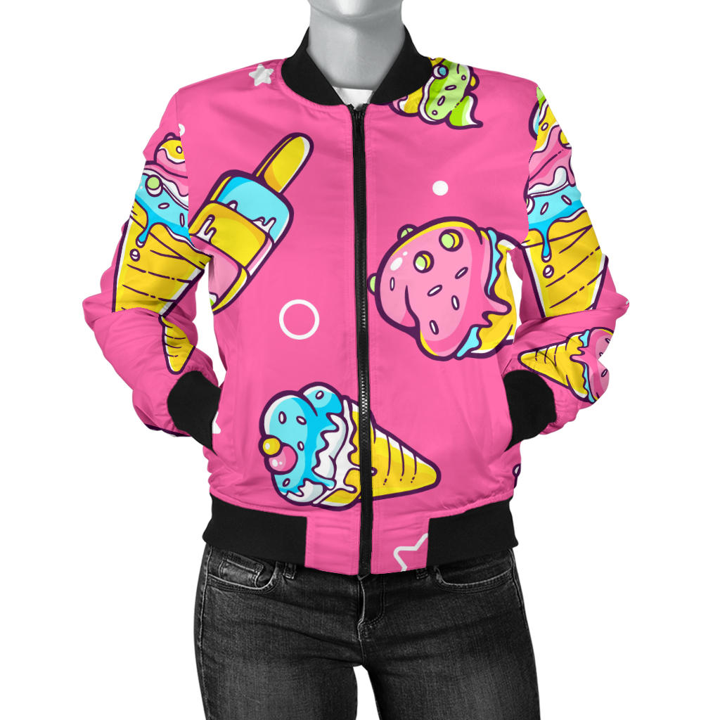Ice Cream Pattern Print Design IC04 Women Bomber Jacket