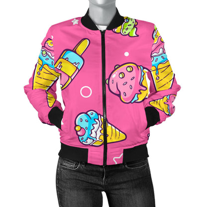 Ice Cream Pattern Print Design IC04 Women Bomber Jacket
