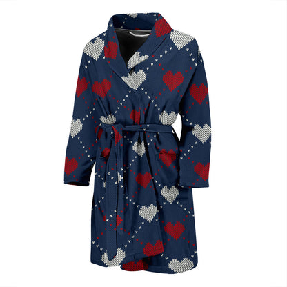 Heart Knit Pattern Print Design HE05 Men Bathrobe
