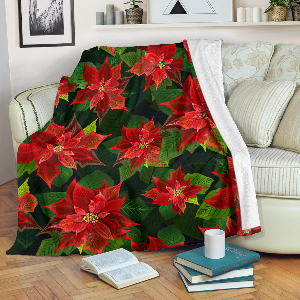 Poinsettia Pattern Print Design POT04 Fleece Blanket